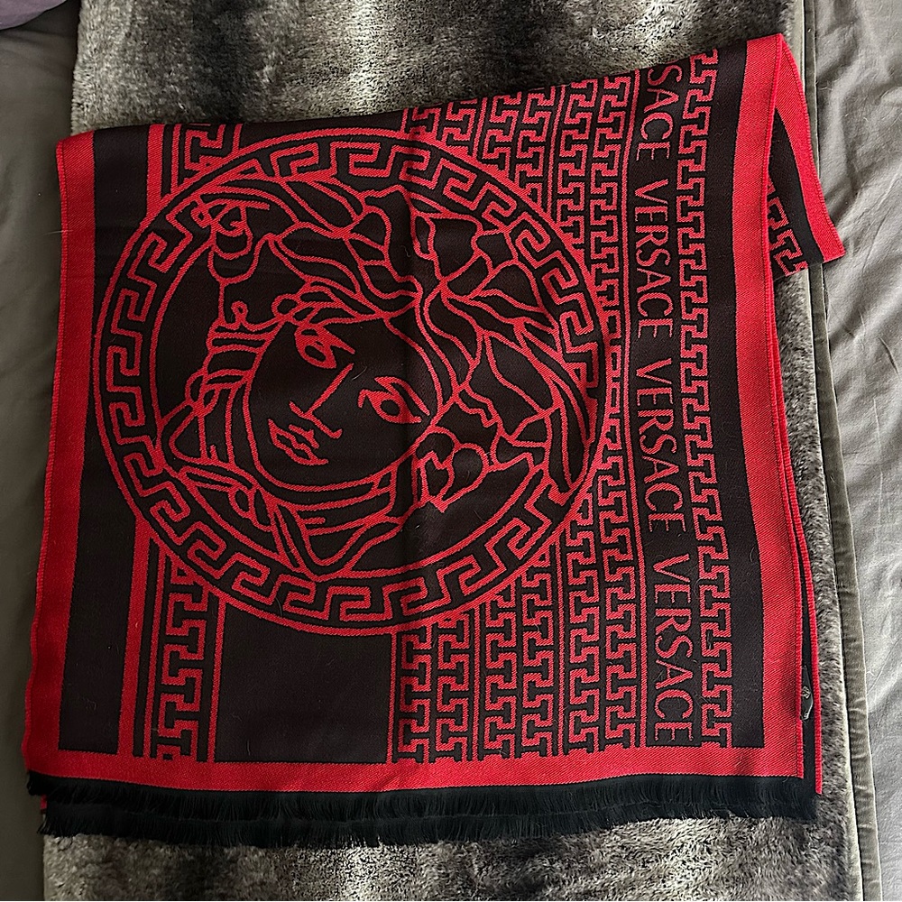 Versace Oversized Red and Black Scarf